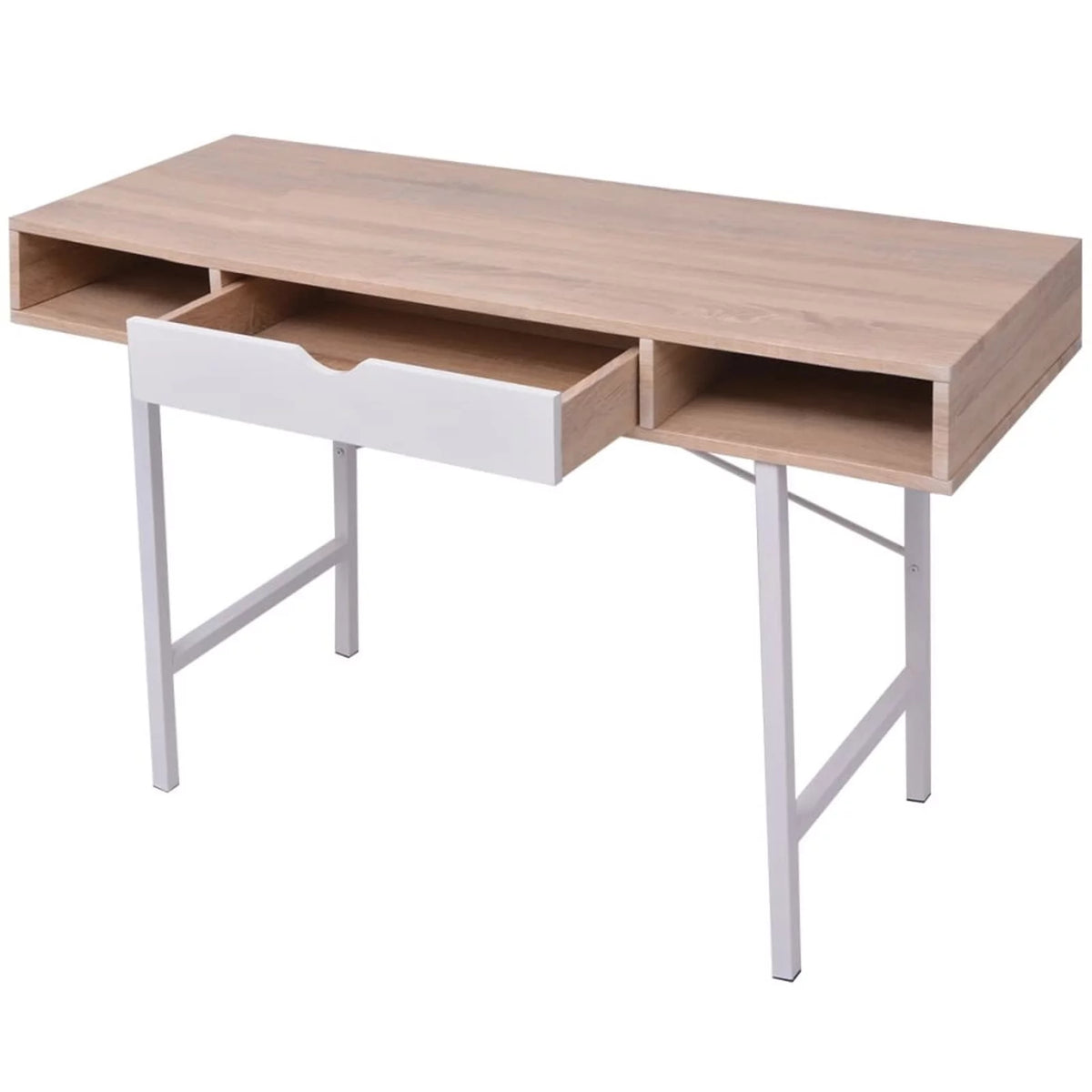 Oak and White Desk with 1 Drawer J29296