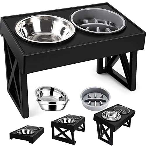 Adjustable Elevated Dog Bowl Stand with Slow Feeder Bowl Z639
