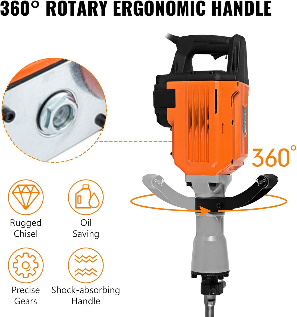 3500W Electric Demolition Hammer Concrete Breaker with Flat Chisel Bull Point Chisel M54800