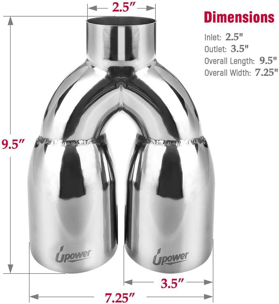 Pack of 2 Polished Stainless Dual Exhaust Tip Tailpipe 2.5 Inch Inlet 3.5" Outlet 9.5" Length J72280