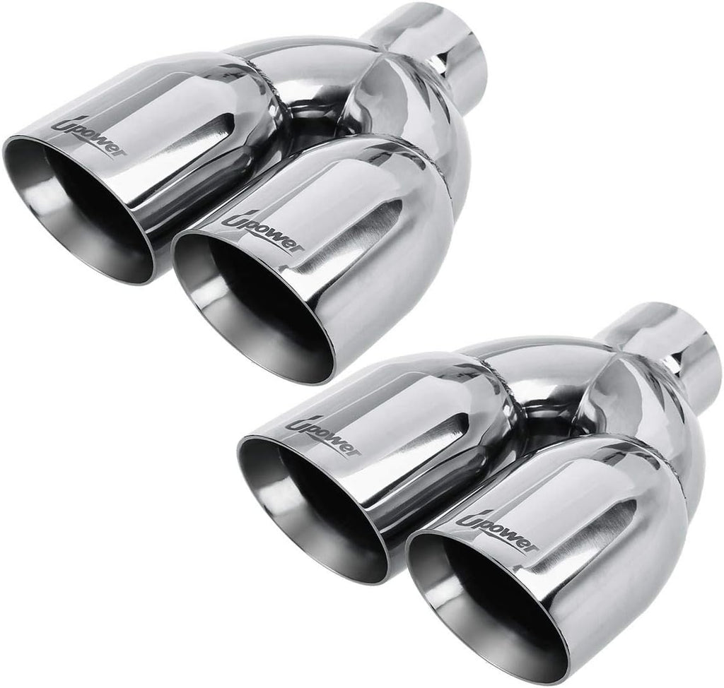 Pack of 2 Polished Stainless Dual Exhaust Tip Tailpipe 2.5 Inch Inlet 3.5" Outlet 9.5" Length J72280