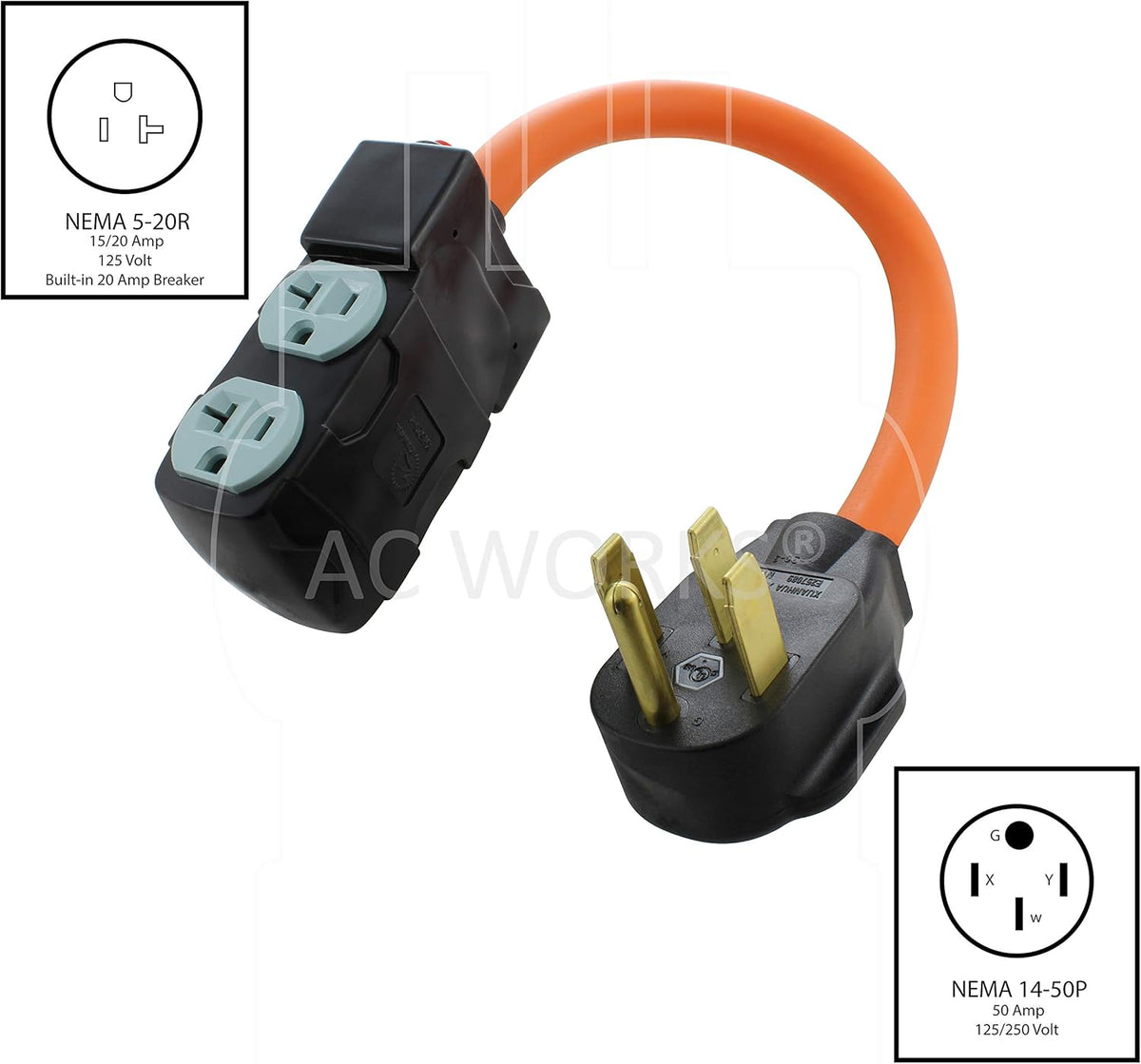 4-Prong 220-Volt Plug to 120-Volt 15/20Amp Household Female Adapter Cord, Pack of 2 G23468