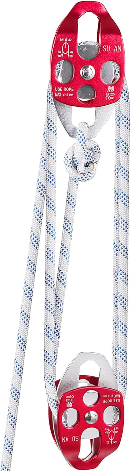 Twin Sheave Block and Tackle with Braid Rope Double Pulley Rigging G79396