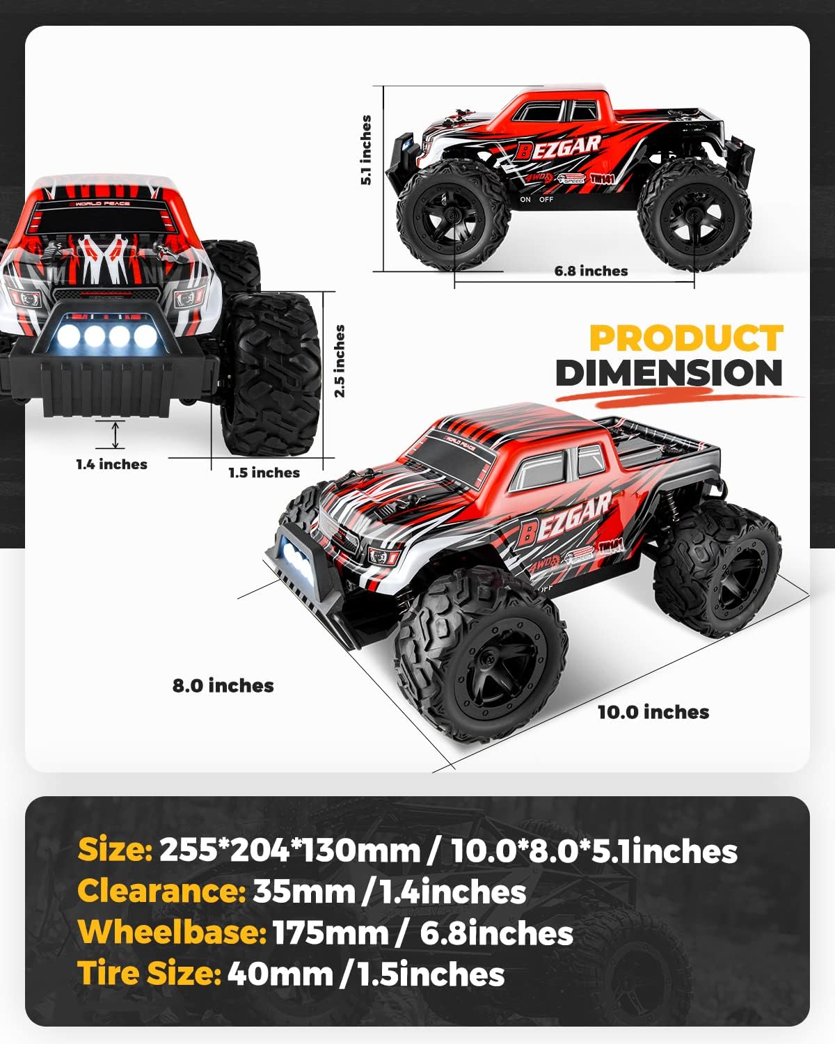 RC Cars 1:14 Scale Remote Control Car, 4WD Top Speed 25 Km/h Electric Toy Off Road RC Car Truck Crawler with Two Rechargeable Batteries T73414