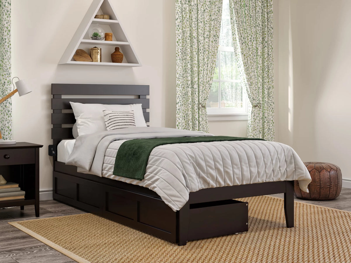 Twin XL Wood Platform Bed Frame with 2 Storage Drawers D738238