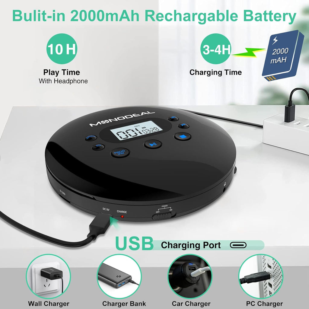 Portable CD Player with FM Transmitter, Anti-Skip Protection, Headphones, Pack of 2 D417