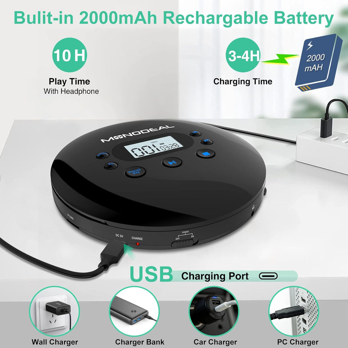 Portable CD Player with FM Transmitter, Anti-Skip Protection, Headphones, Pack of 2 D417