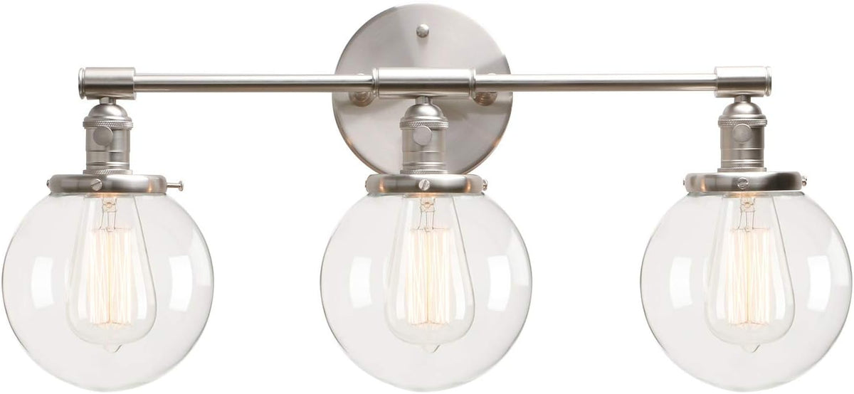 Black 3 Light Wall Sconce Light Fixture with Round Glass Canopy O7169
