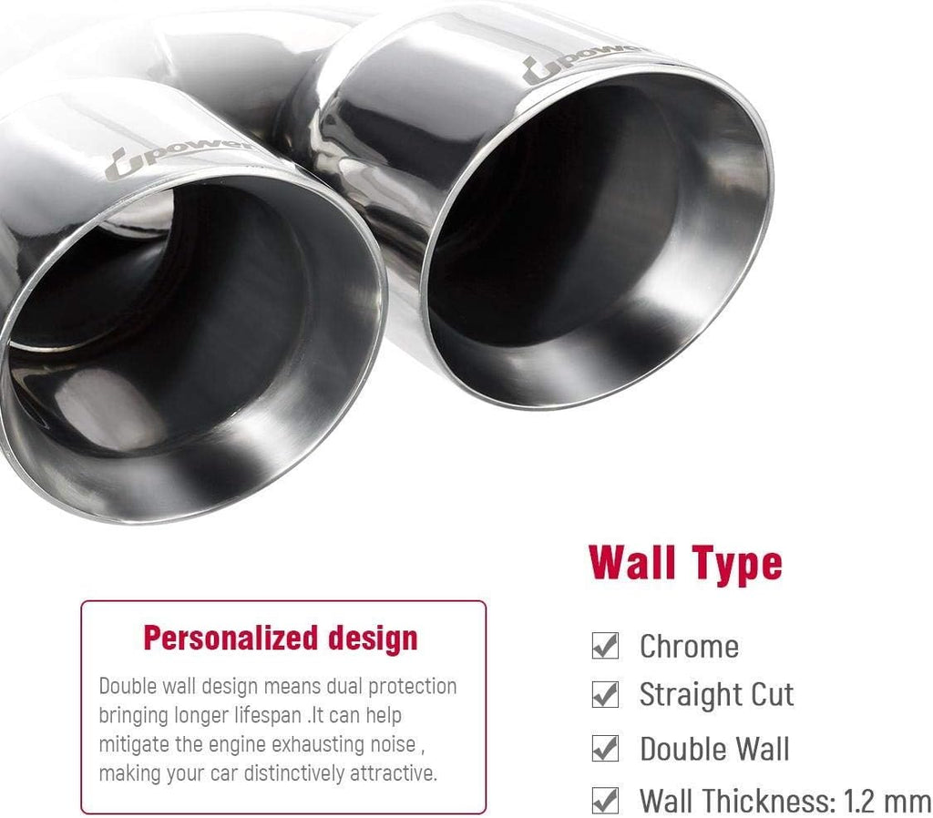 Pack of 2 Polished Stainless Dual Exhaust Tip Tailpipe 2.5 Inch Inlet 3.5" Outlet 9.5" Length J72280