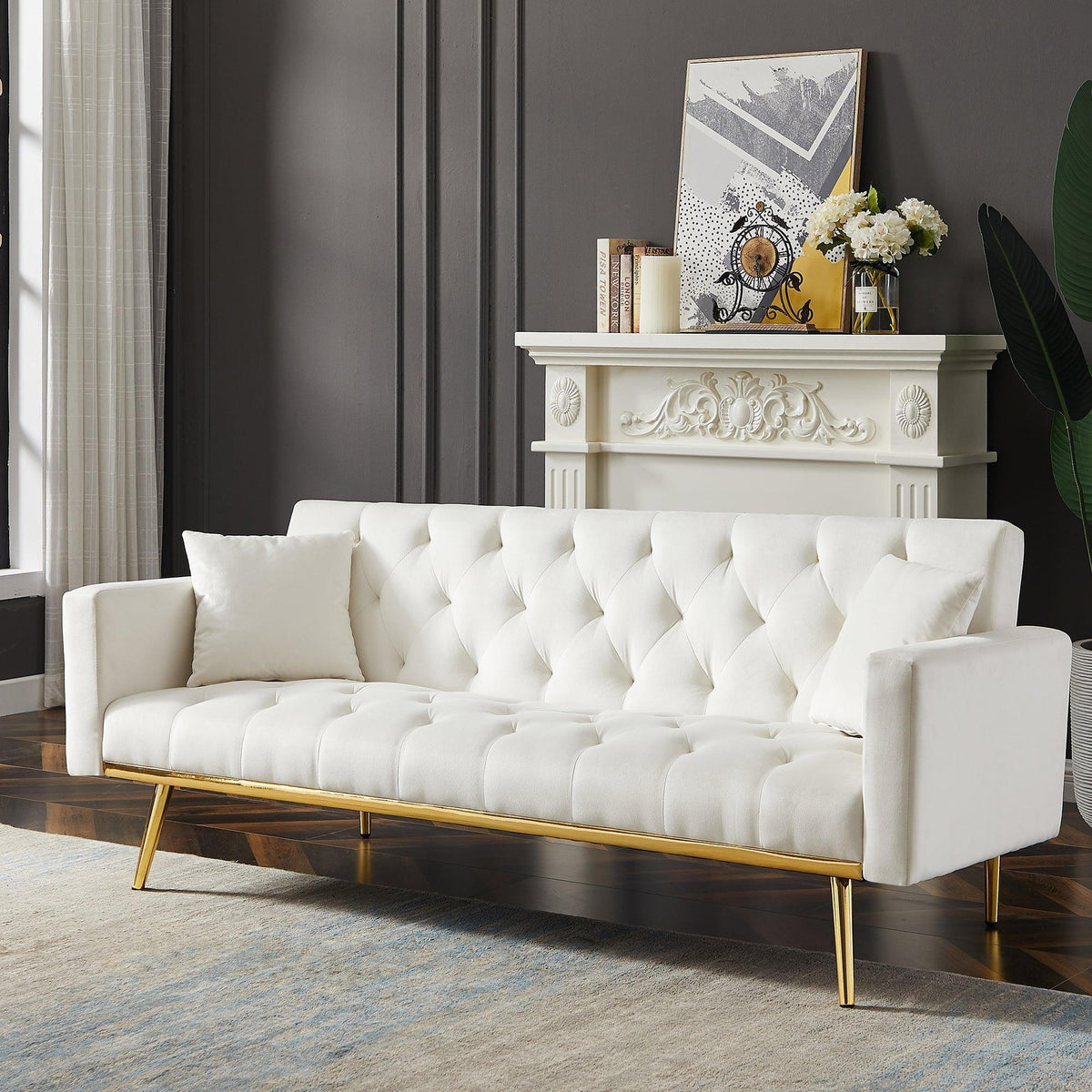 Cream White Convertible Folding Futon Sofa Bed F50678