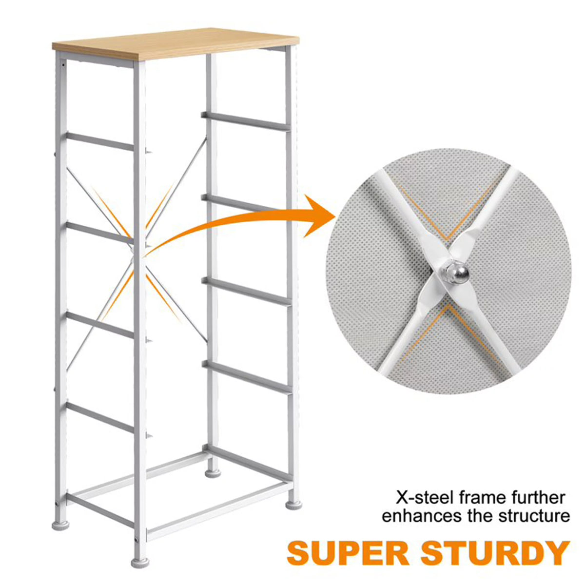 Narrow Metal Tower Dresser with 5 Fabric Drawer Bins B878