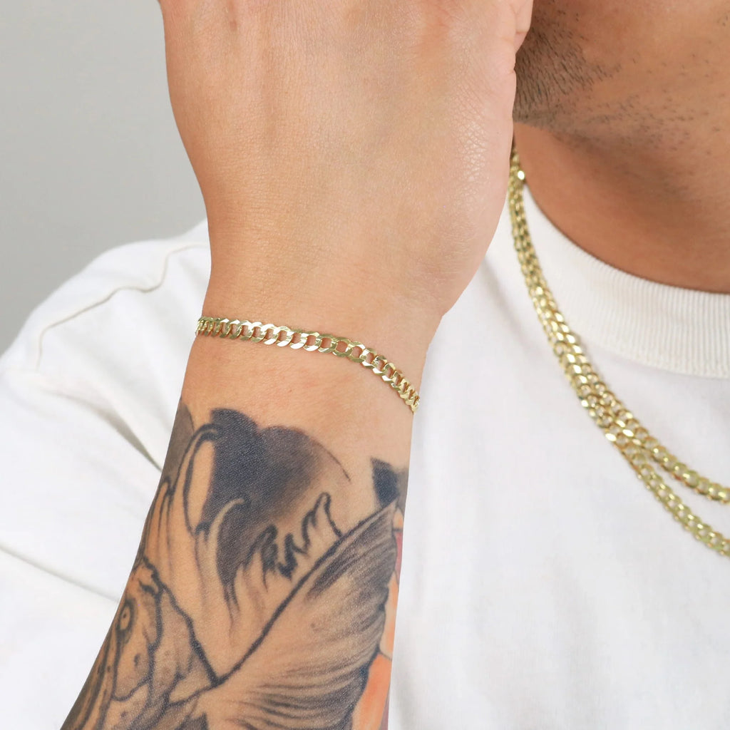 14k Yellow Gold 5mm Solid Cuban Curb Link Chain Bracelet D423