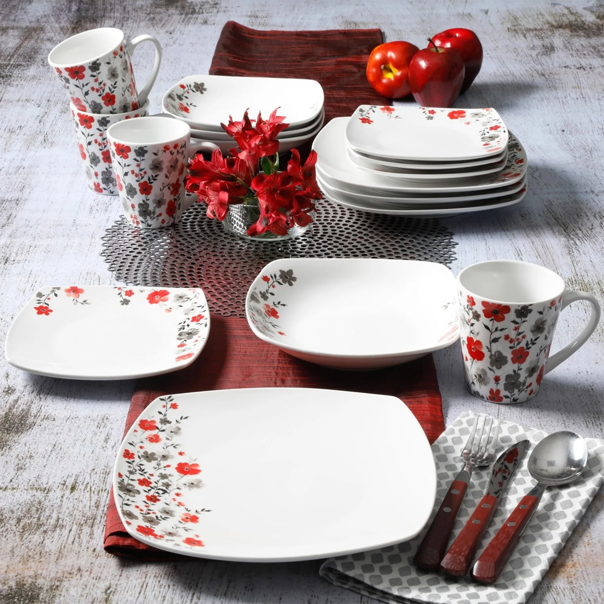 16 Piece White Floral Ceramic Dinnerware Set S319