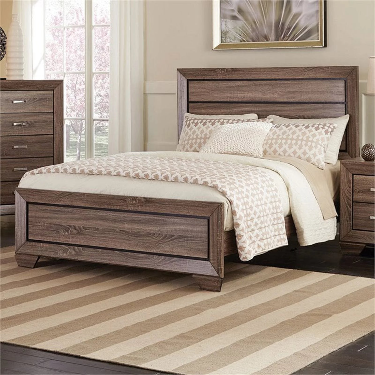 Queen Panel Bed in Washed Taupe M5980