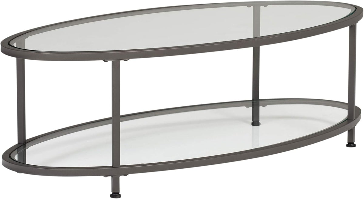 Camber Round Glass Coffee Table In Pewter With Clear Glass O7369