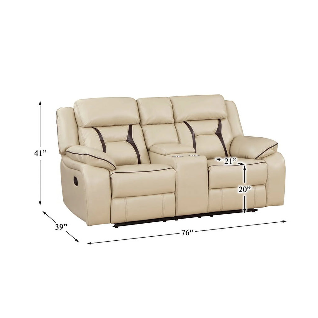 Beige Faux Leather Double Reclining Loveseat M784900