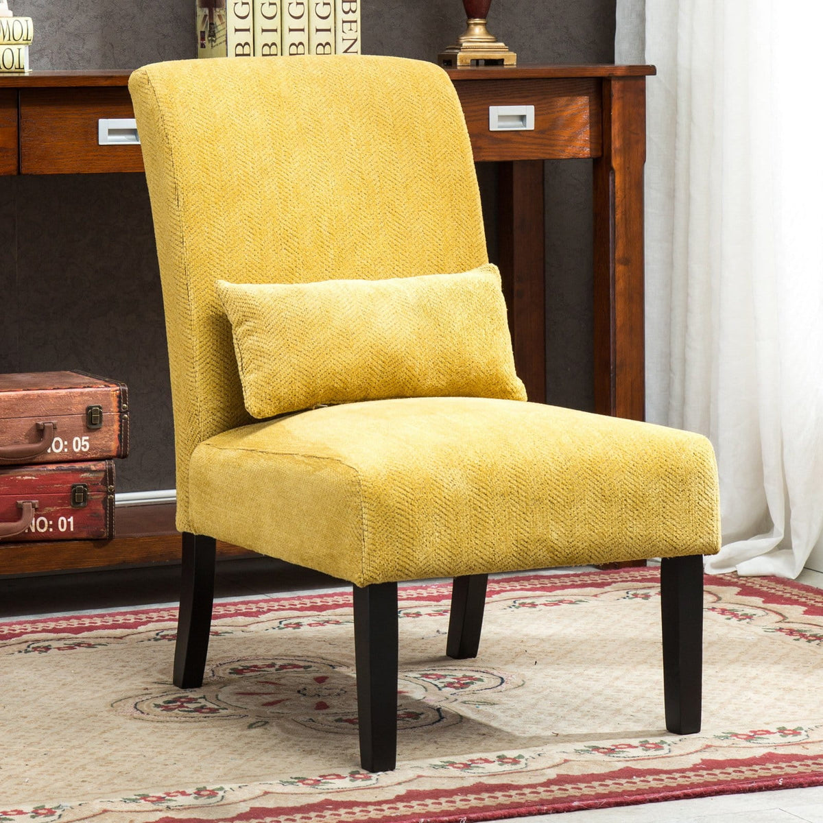 Fabric Armless Accent Chair with Kidney Pillow B633075