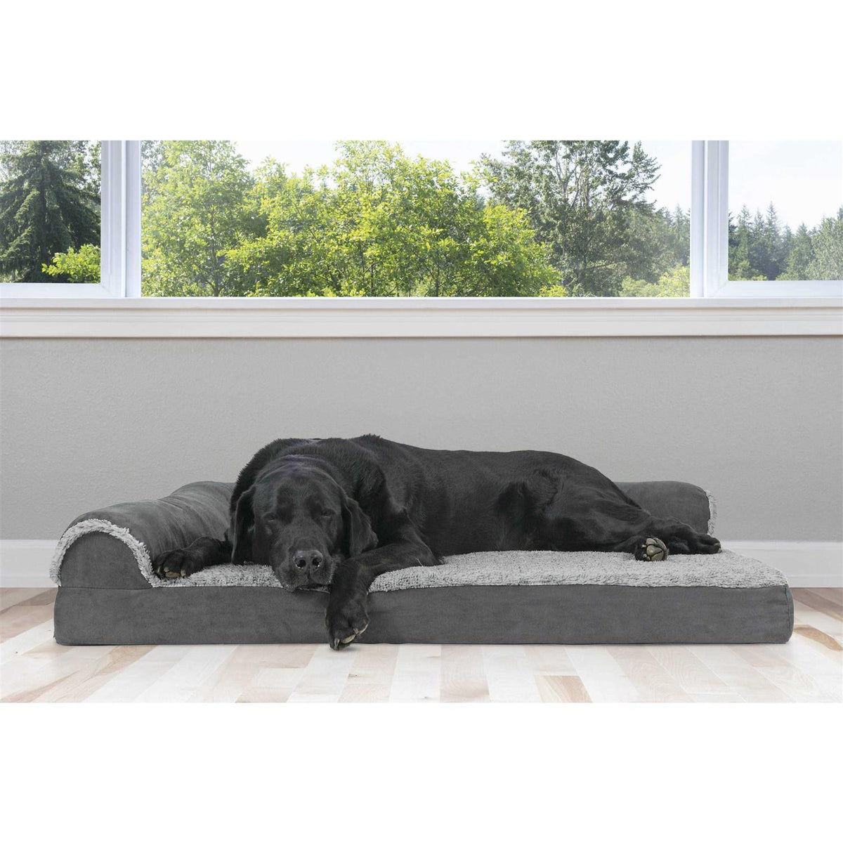 Two-Tone Faux Fur Suede Chaise Lounge Dog Bed U978178