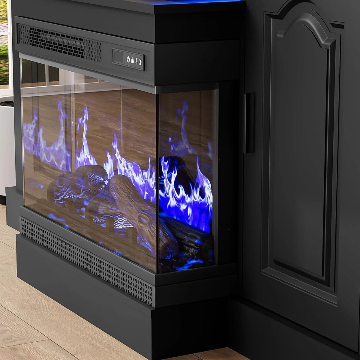 Black Electric Fireplace TV Stand with Storage R958