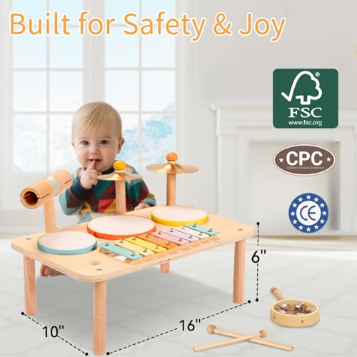 Kids Drum Set with Xylophone Cymbals Bell and Tone Block F92379