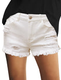 White Mid Rise Denim Shorts J7323