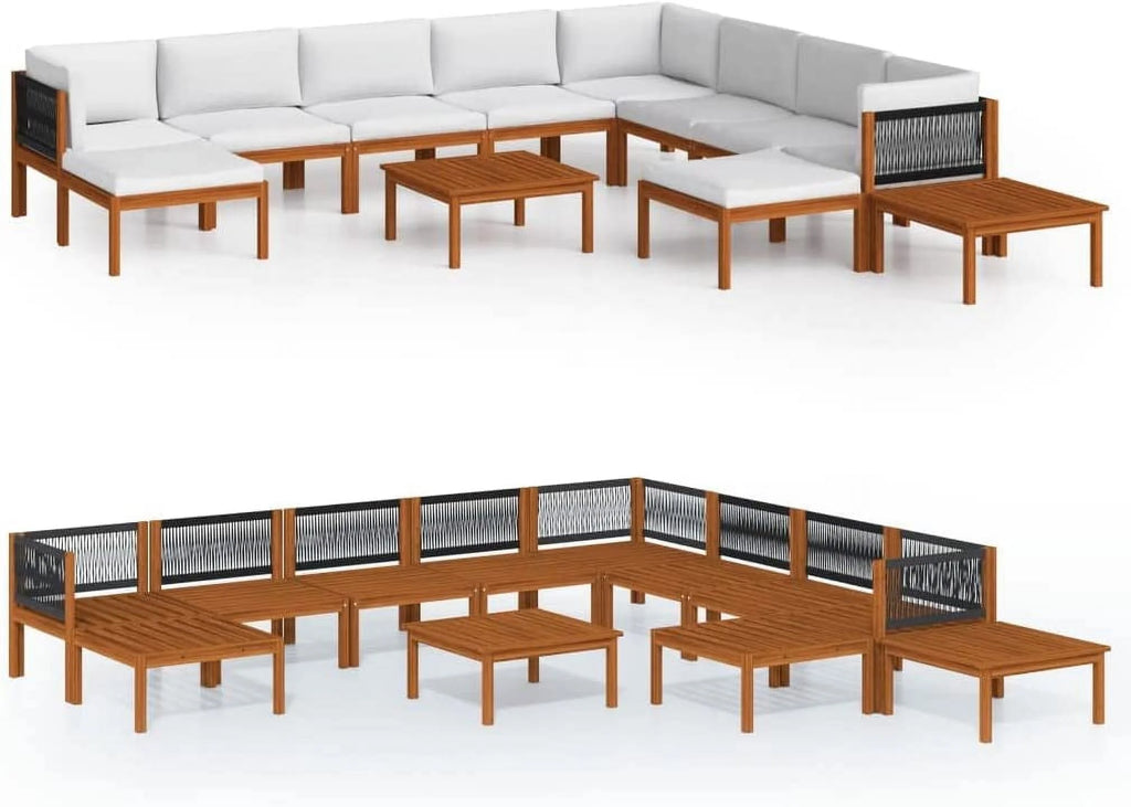 12 Piece Cream Solid Acacia Wood Patio Lounge Set Z245