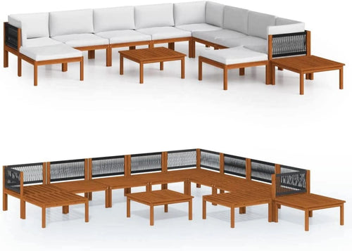 12 Piece Cream Solid Acacia Wood Patio Lounge Set Z245