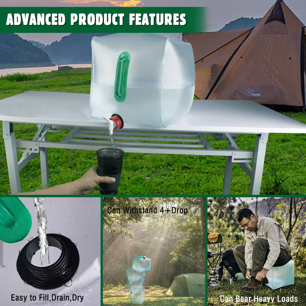 Collapsible Water Container With Spigot 2.6-5.2 Gallon Camping Water Storage Jug T692