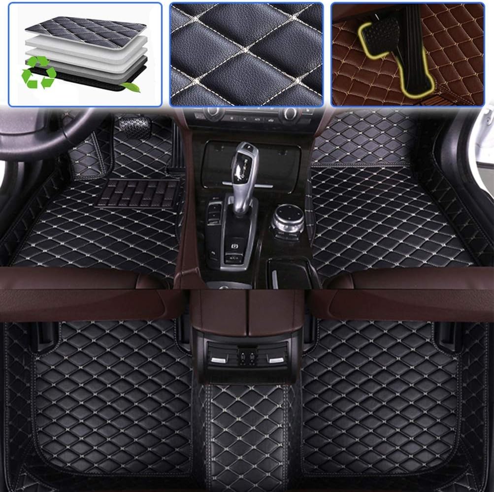 Beige Leather Waterproof Full Coverage Car Floor Mats V384