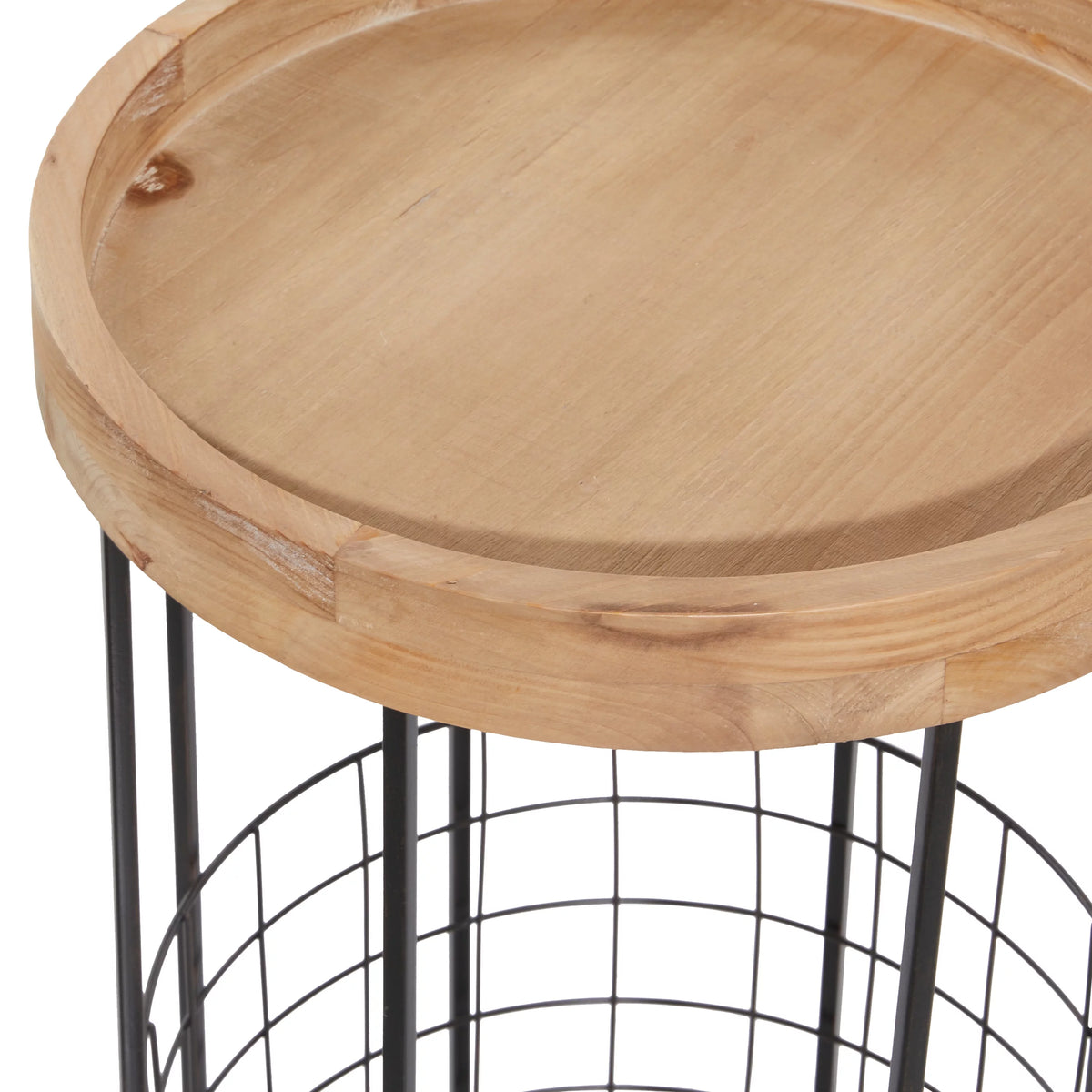 16" x 26" Black Metal Accent Table with Brown Wood Top and Wire Basket Storage P1203
