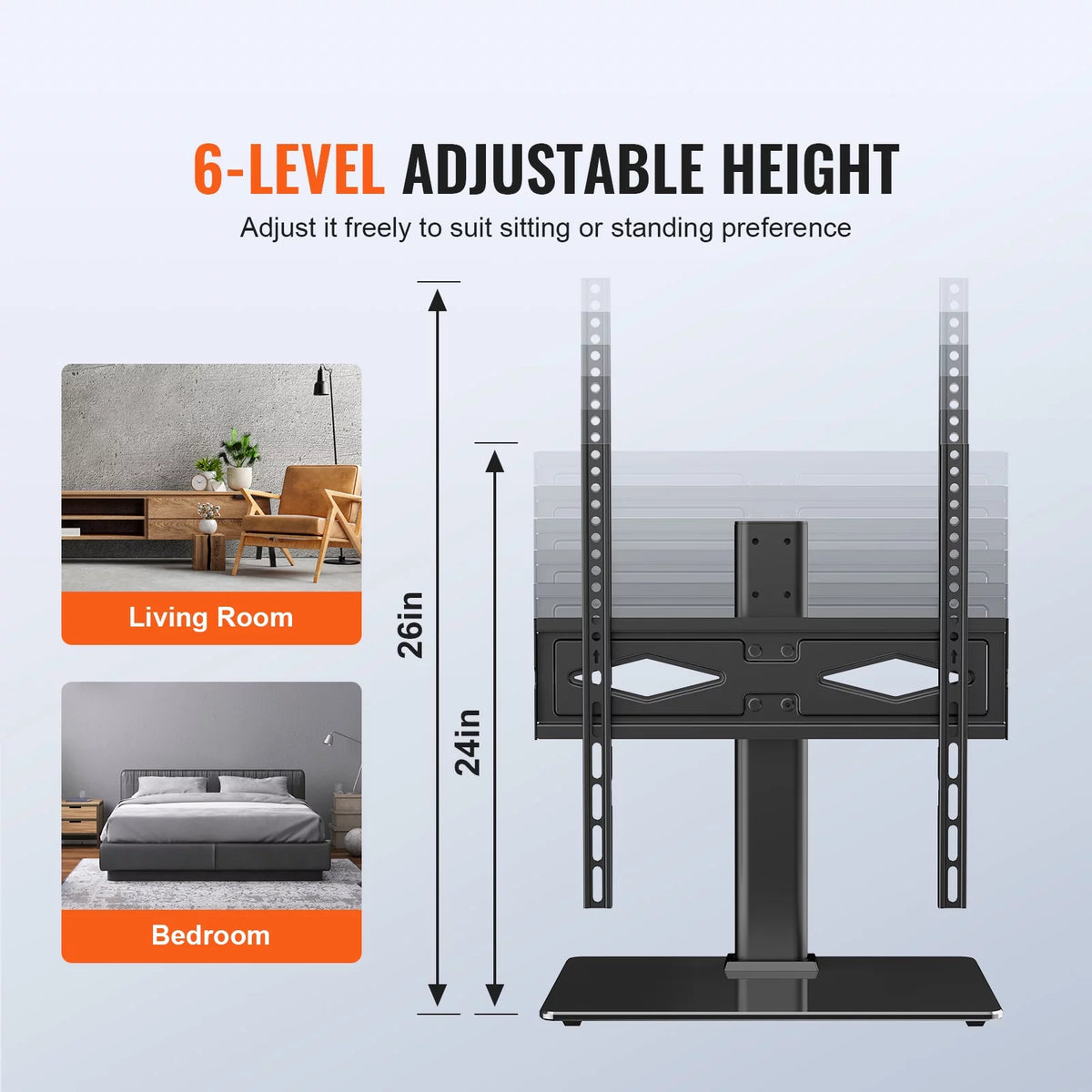 Universal Swivel TV Stand for 32"-55" TVs Adjustable Height Glass A67453