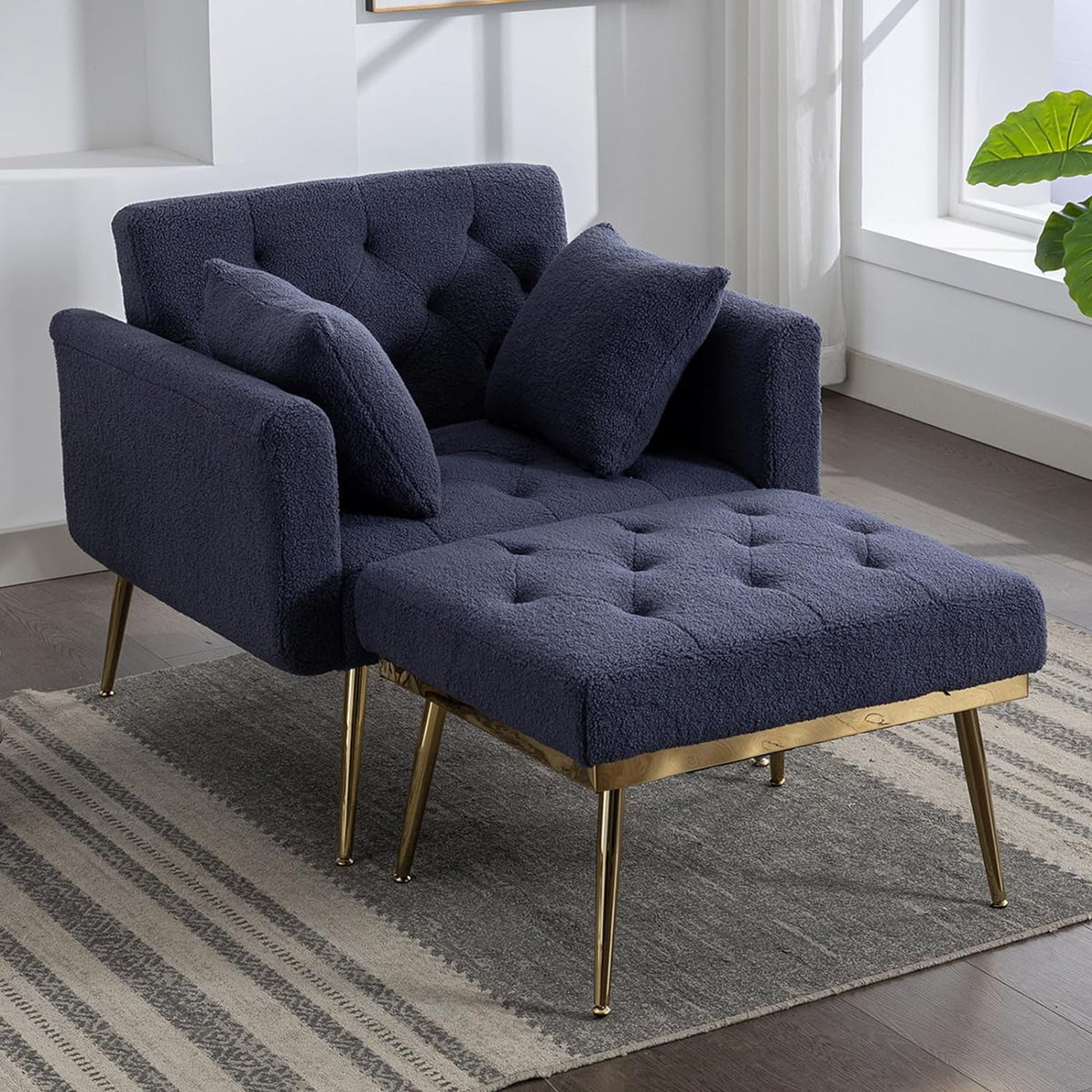 Blue Tufted Chaise Lounge Chair with Ottoman G366030