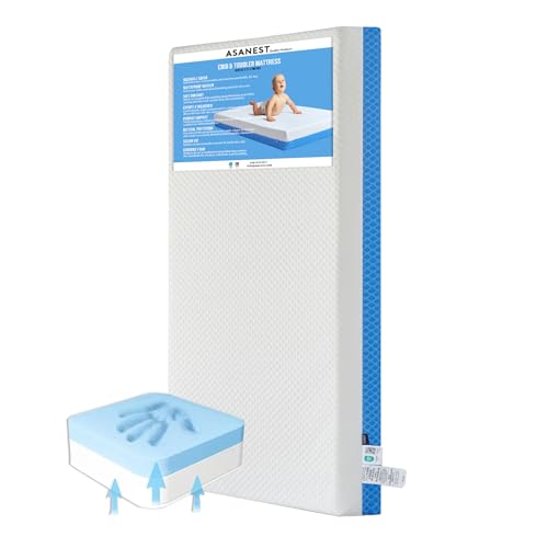 Baby Crib Mattress with Removable Outer Cover, White & Blue D829