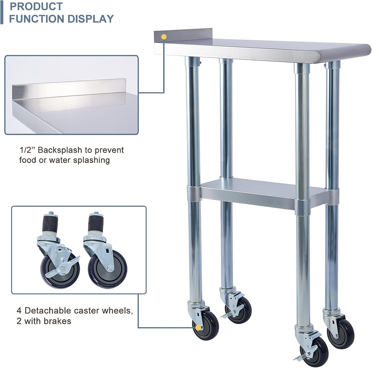 Stainless Steel 24 x 60 Inches Worktable with Backsplash and Adjustable Shelf J51792