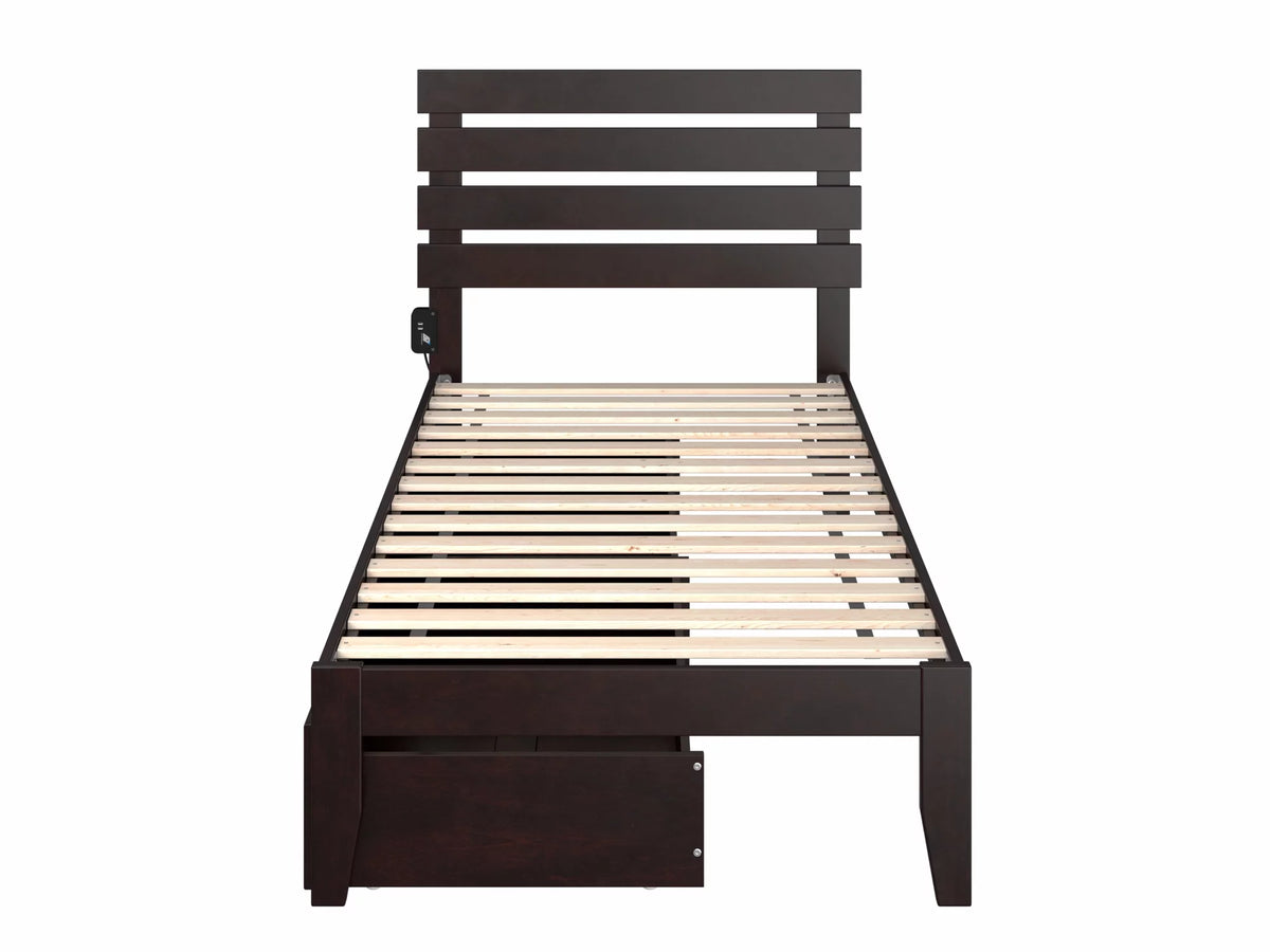 Twin XL Wood Platform Bed Frame with 2 Storage Drawers D738238