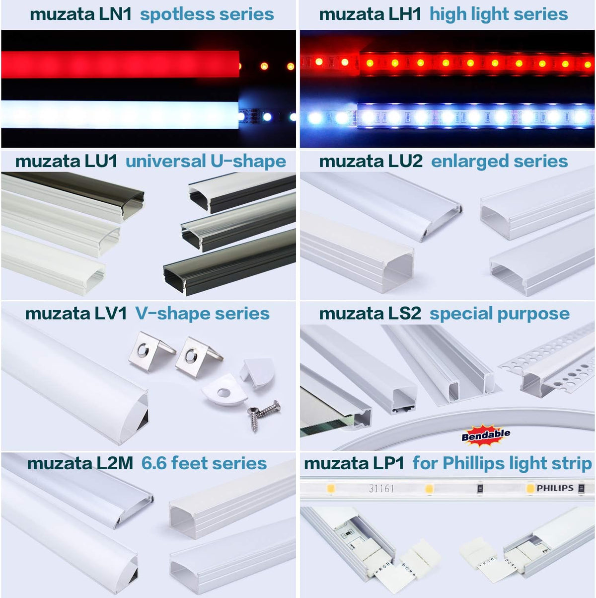 10 Pack 6.6FT Black Aluminum LED Channel System with Clear Cover Lens K708