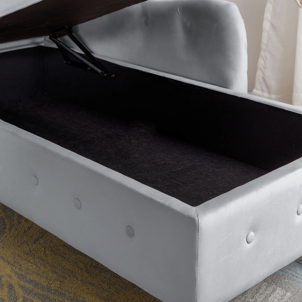 Grey Velvet Chaise Lounge with Storage and Pillow L21373