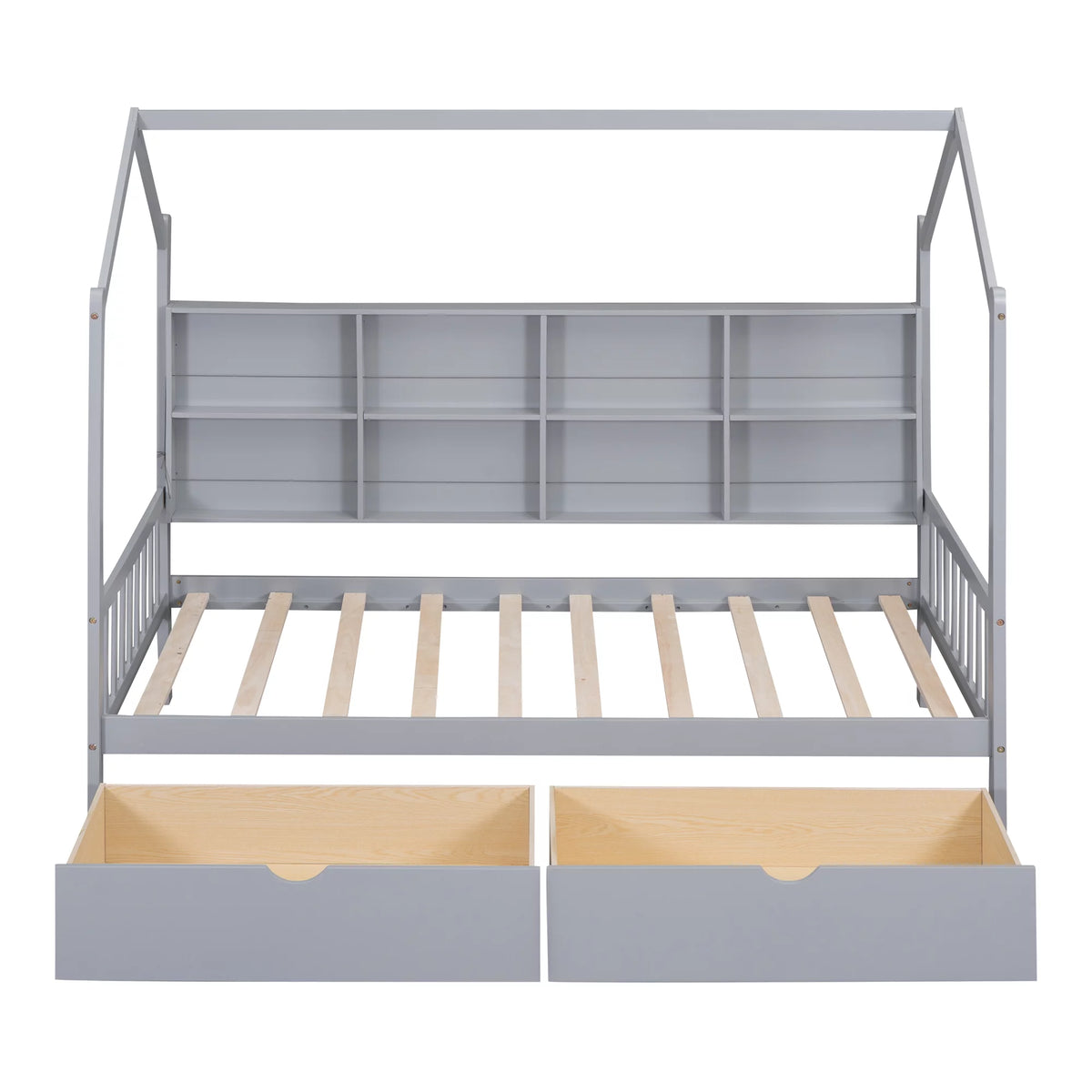 Wooden Twin Size House Bed with 2 Drawers and Storage Shelf Z461
