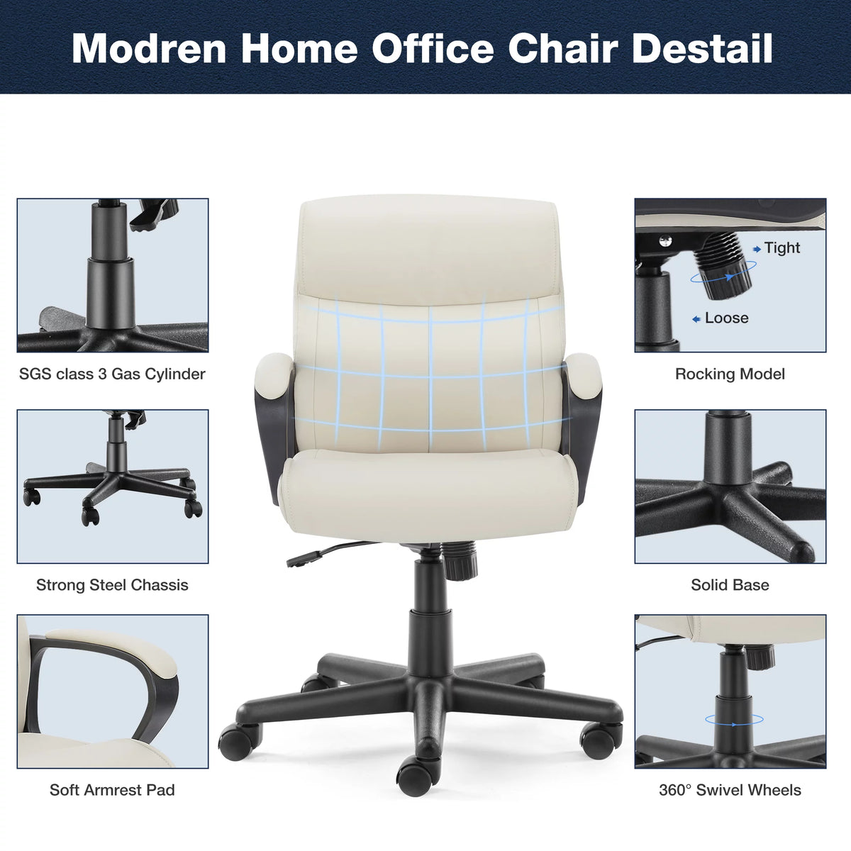 White PU Leather Adjustable Swivel Office Chair L1204