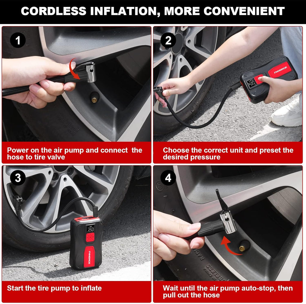 Tire Inflator Portable, 150PSI Cordless Air Compressor, 6000 mAh Li-ion Battery, LED Light O947