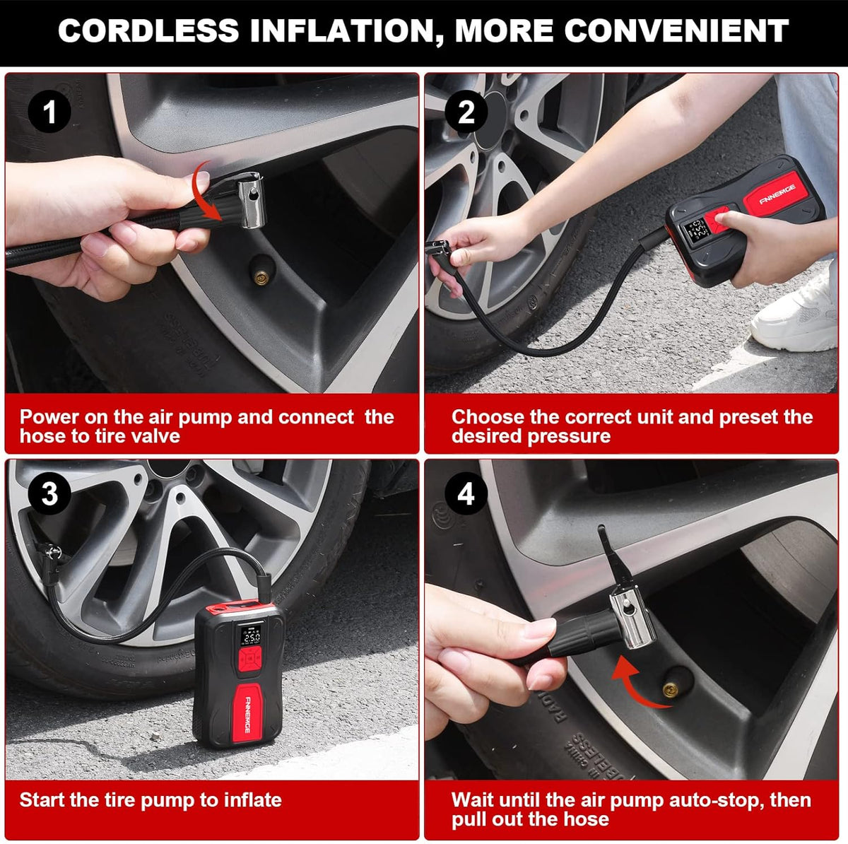 Tire Inflator Portable, 150PSI Cordless Air Compressor, 6000 mAh Li-ion Battery, LED Light O947