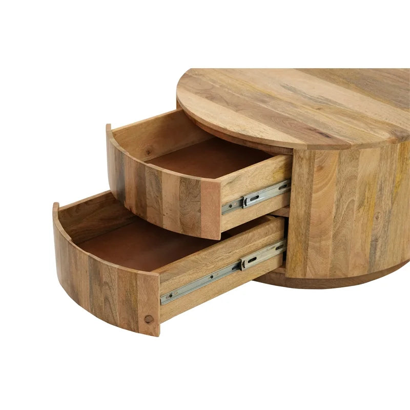 Brown 2-Drawer Round Wood Coffee Table D8161