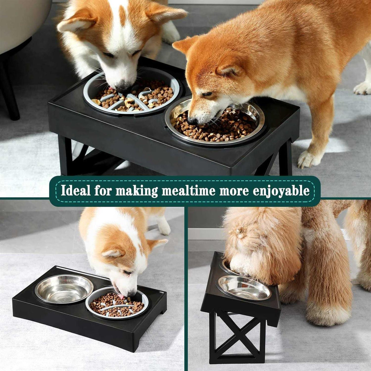 Adjustable Elevated Dog Bowl Stand with Slow Feeder Bowl Z639