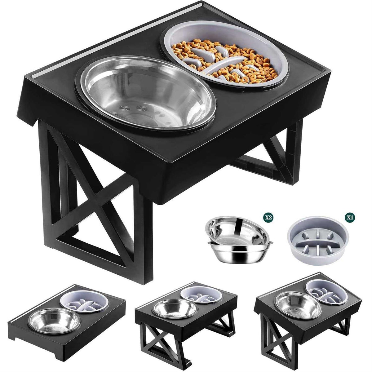 Adjustable Elevated Dog Bowl Stand with Slow Feeder Bowl Z639