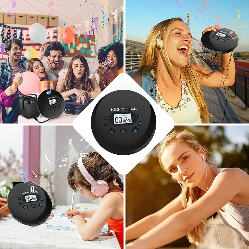 Portable CD Player with FM Transmitter, Anti-Skip Protection, Headphones, Pack of 2 D417