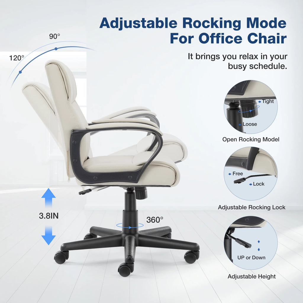 White PU Leather Adjustable Swivel Office Chair L1204