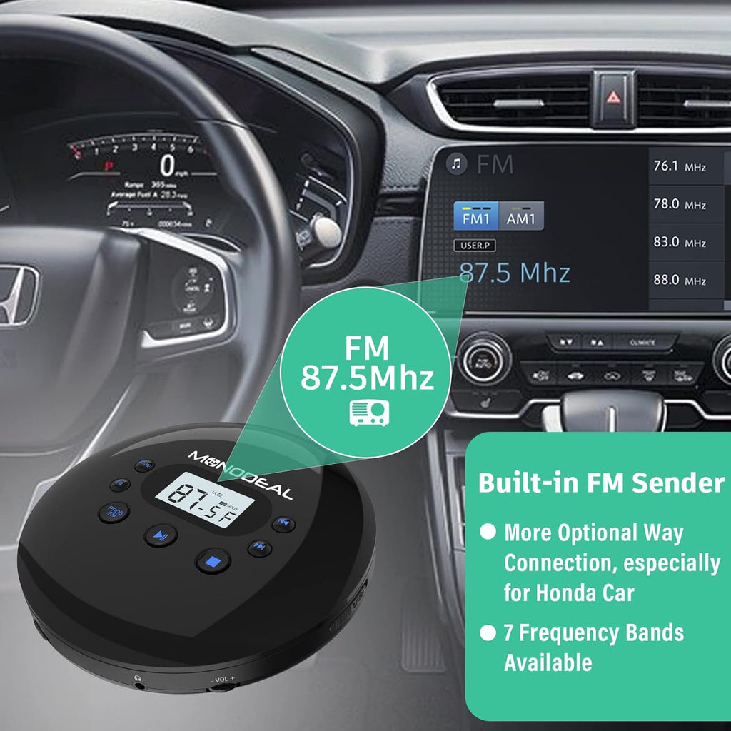 Portable CD Player with FM Transmitter, Anti-Skip Protection, Headphones, Pack of 2 D417