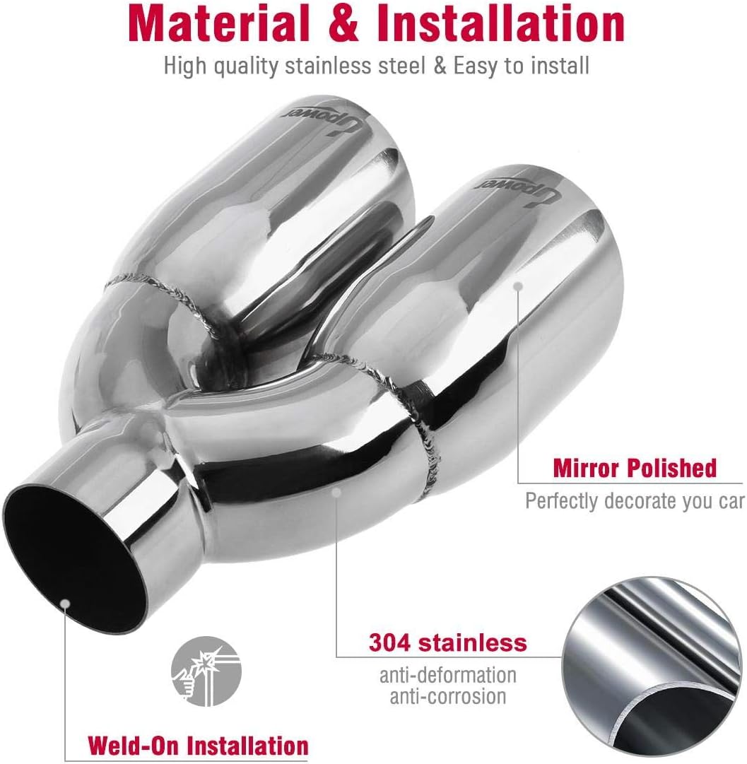 Pack of 2 Polished Stainless Dual Exhaust Tip Tailpipe 2.5 Inch Inlet 3.5" Outlet 9.5" Length J72280