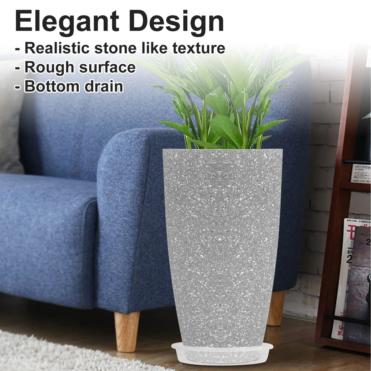 2 Pack 21in Tall Round Resin Planter, Gray W89386