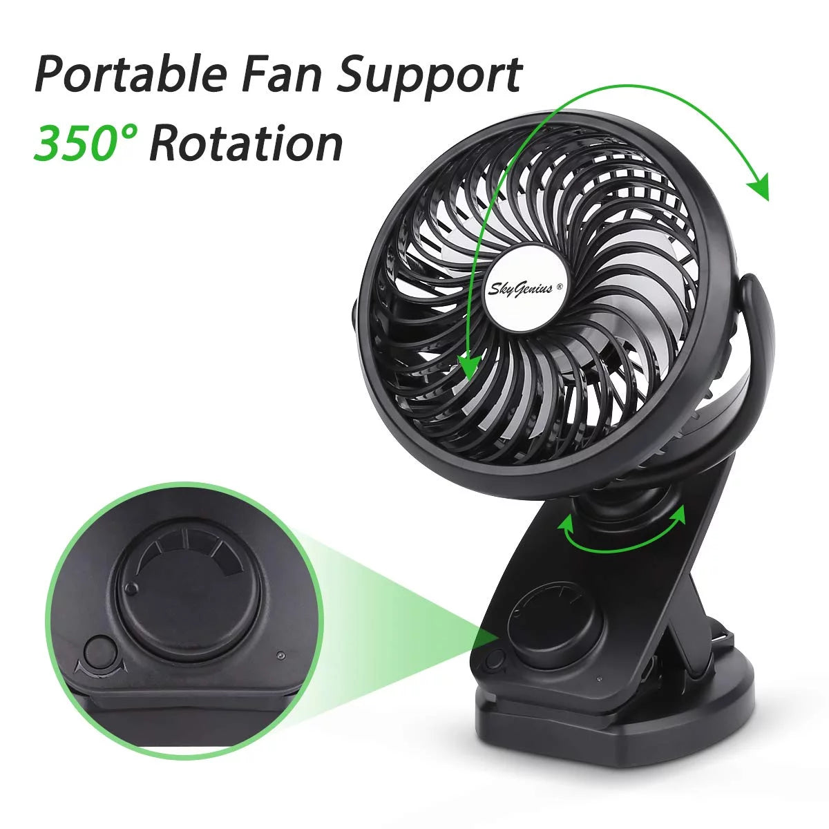 Portable Mini Fan Clip on Desk Fan USB Rechargeable D2211